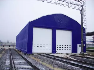 Каркасно-тентовый склад размером 15х30х6х7,9 м